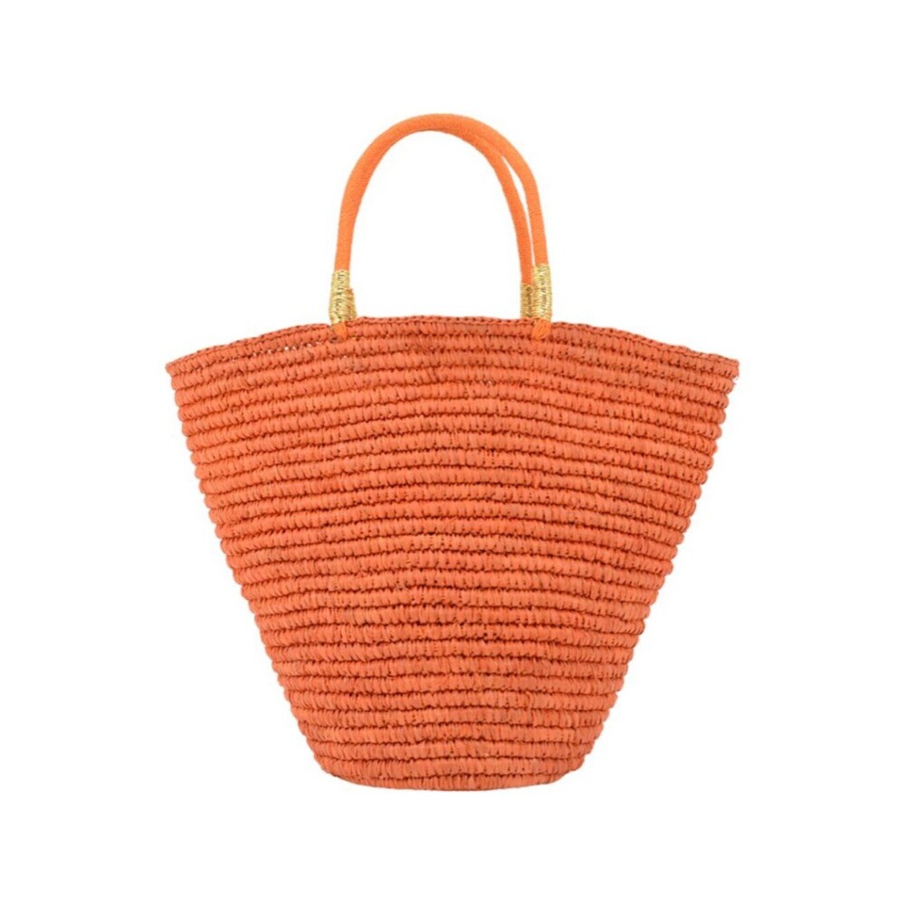 Madagascar handcrafted raffia tote in vibrant orange